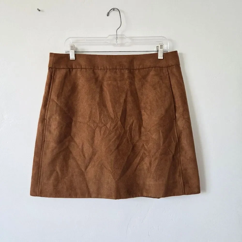 NEW J.Crew Faux Suede Mini Skirt Skater Circle Preppy Old Money Brown Size 14